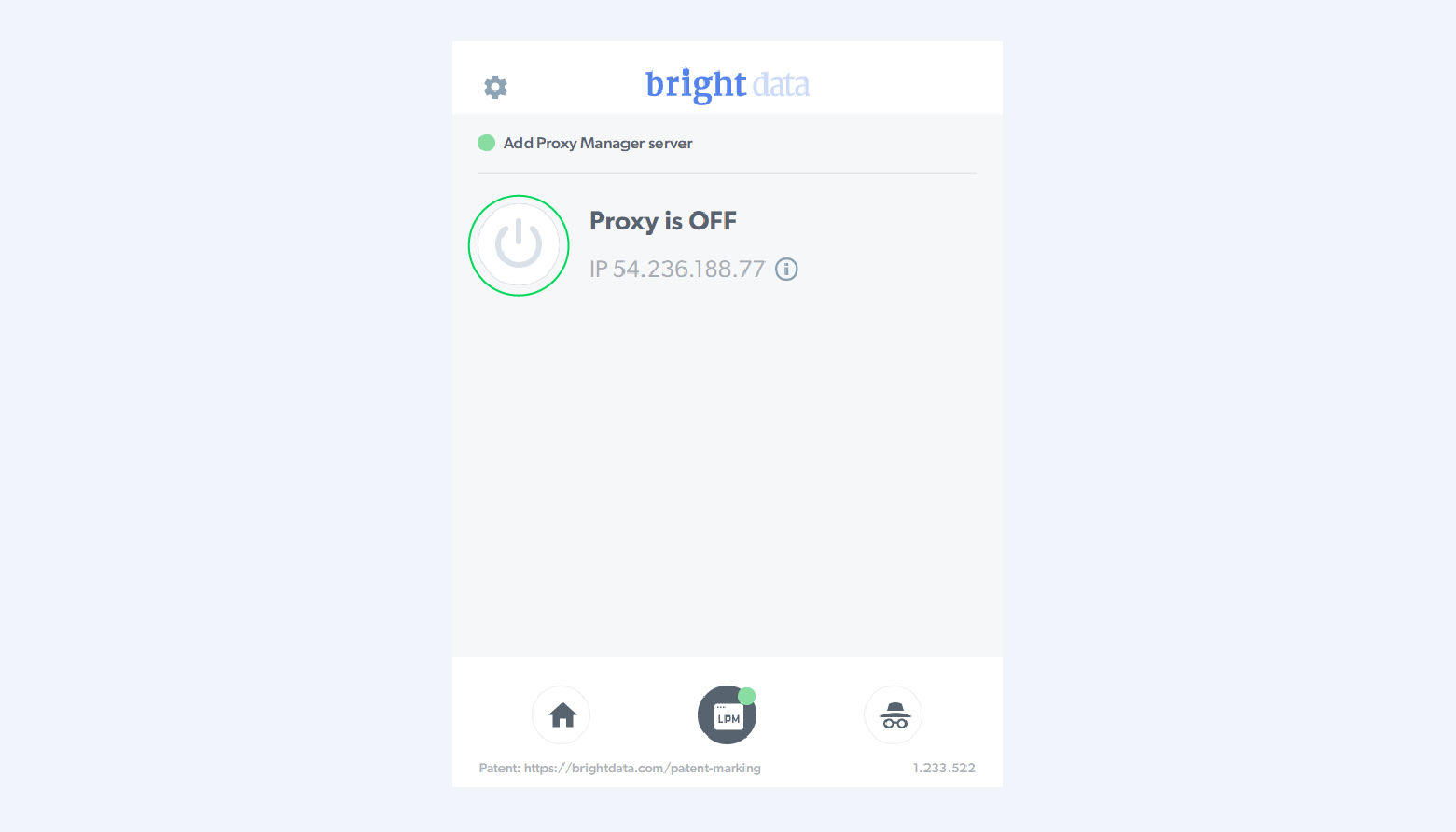Bright Data Proxy Chrome Browser Extension showing the proxy set to OFF