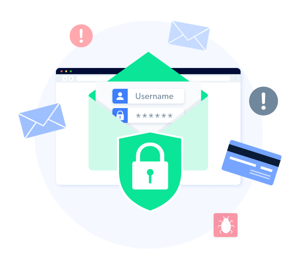 Email security and phishing representation with password and padlock.