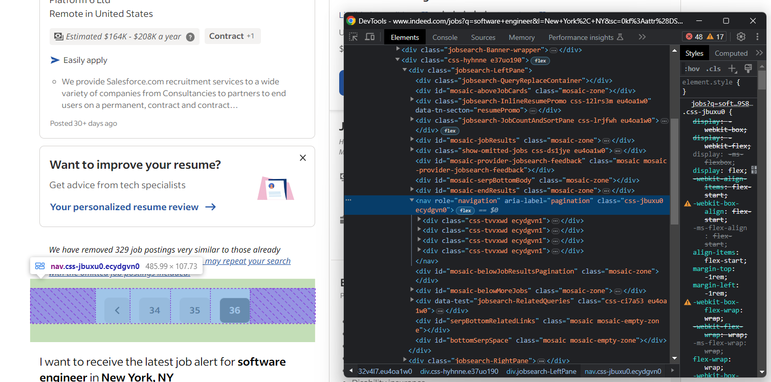 Indeed page missing the 'next page' element
