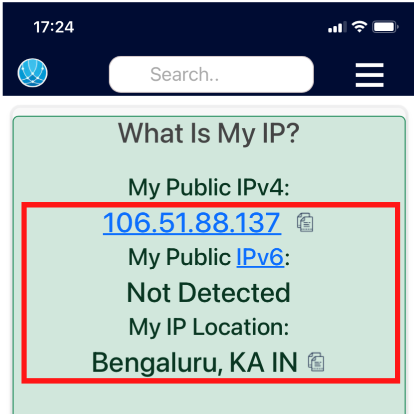 Detalhes de IP mostrando IPv4 e localização no site