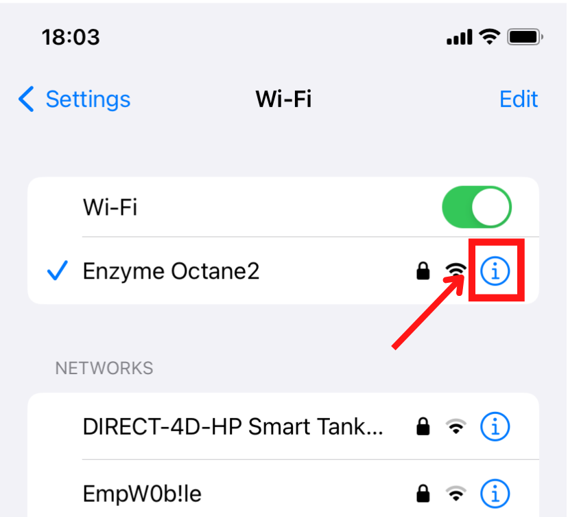 Tela de configurações de Wi-Fi com ícone de redes e detalhes.