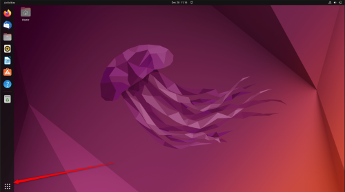 Papel de parede de água-viva roxa, desktop Ubuntu, grade de aplicativos abertos.