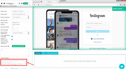 Interface do Instagram mostrando a conversa do usuário e a página de login.