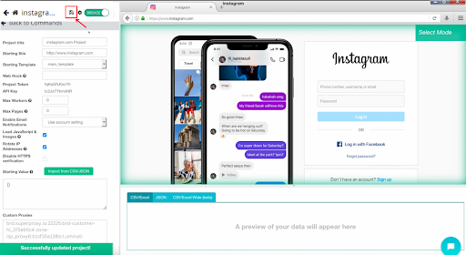 Página de login do Instagram com interface de mensagem telefônica.