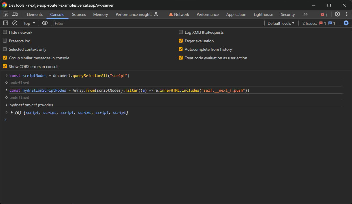 the hydrationScriptNodes containing all hydration elements