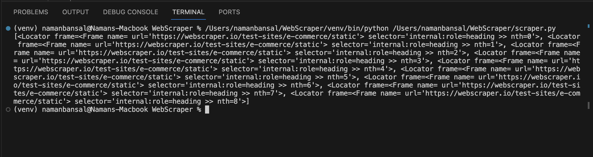Array of elements after printing the titles