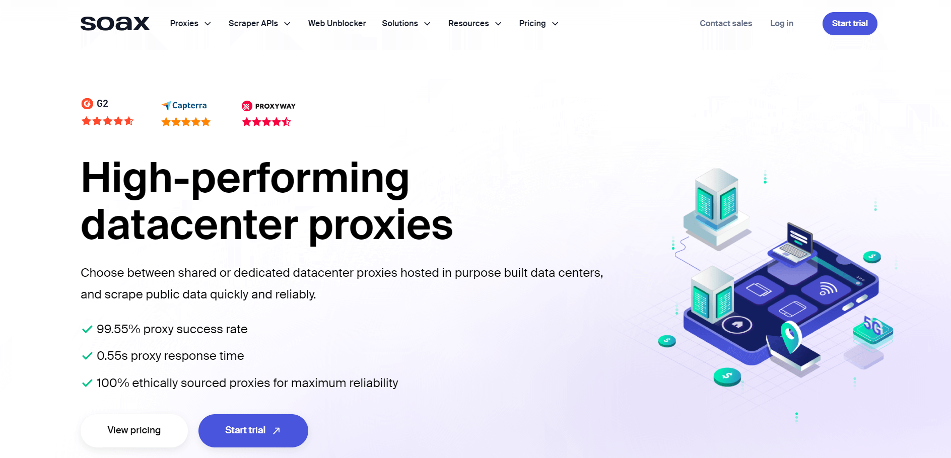 Página de proxies de datacenters no site da SOAX