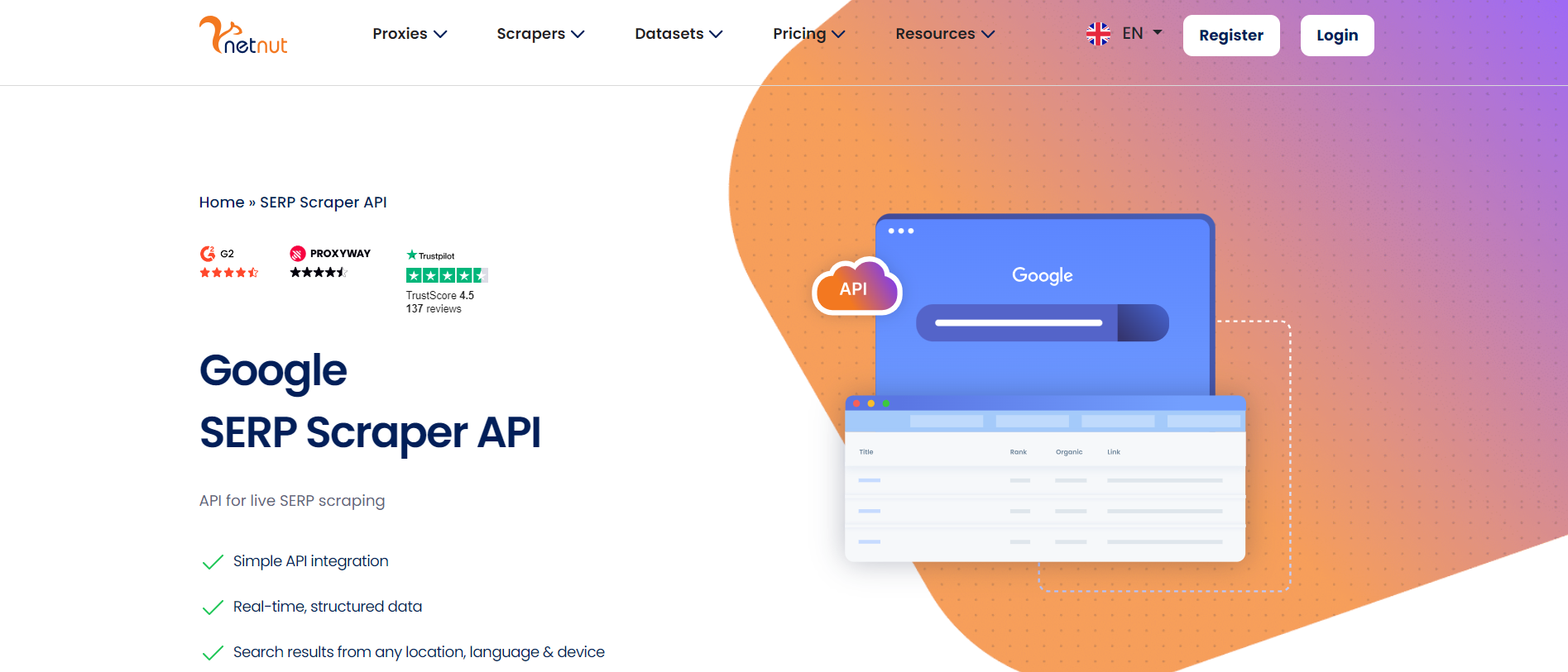 Netnut's SERP scraper page