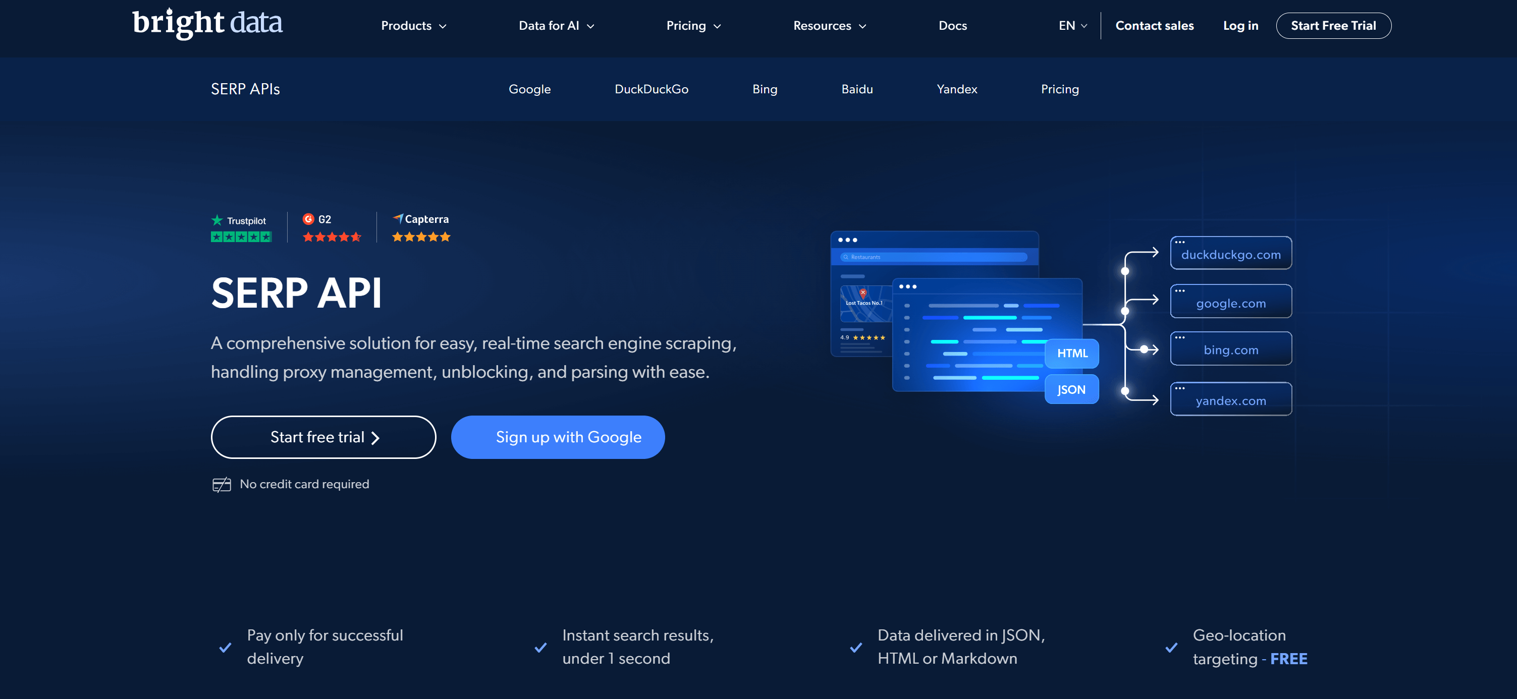 Página da API SERP da Bright Data