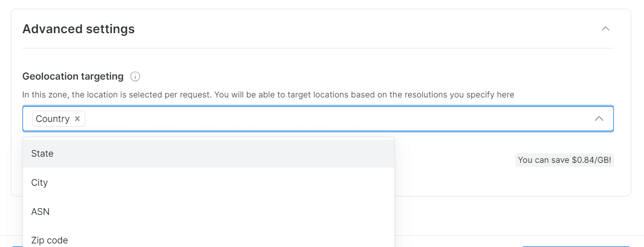 Advanced settings that include geographical targeting