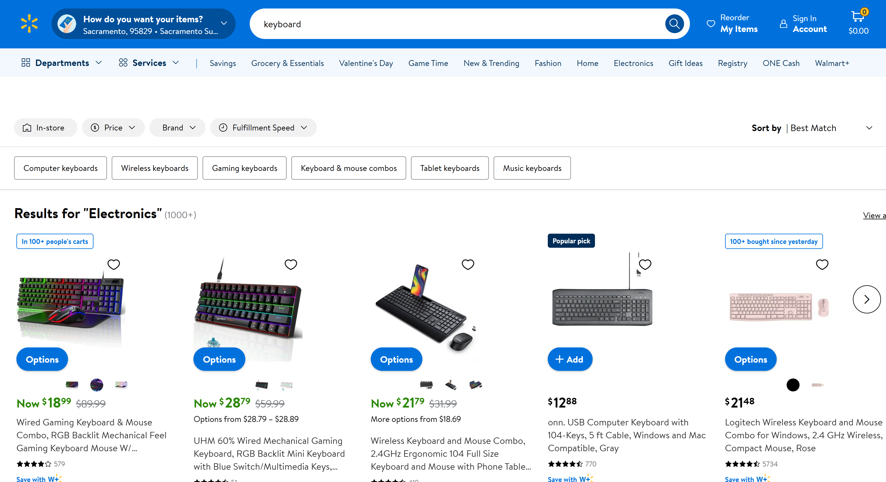 The Walmart “Keyboard” product page