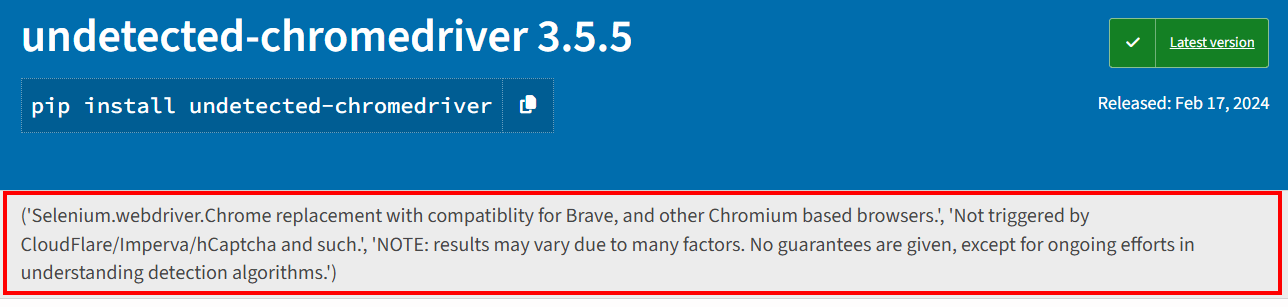 The alert about unpredictable results on PyPI