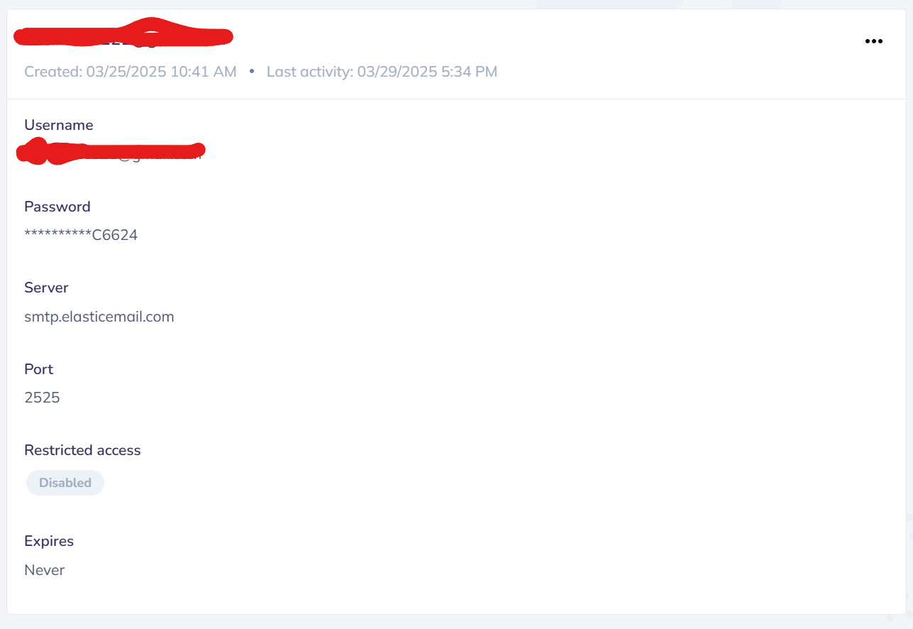 Credenciais SMTP