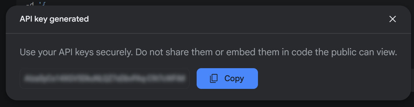 Sua nova chave de API Gemini