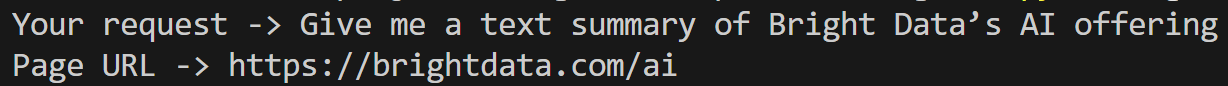 A entrada para obter um resumo dos serviços de IA da Bright Data
