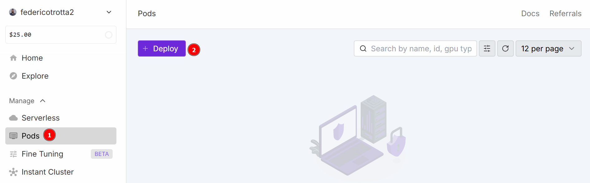 The Pods section in RunPod