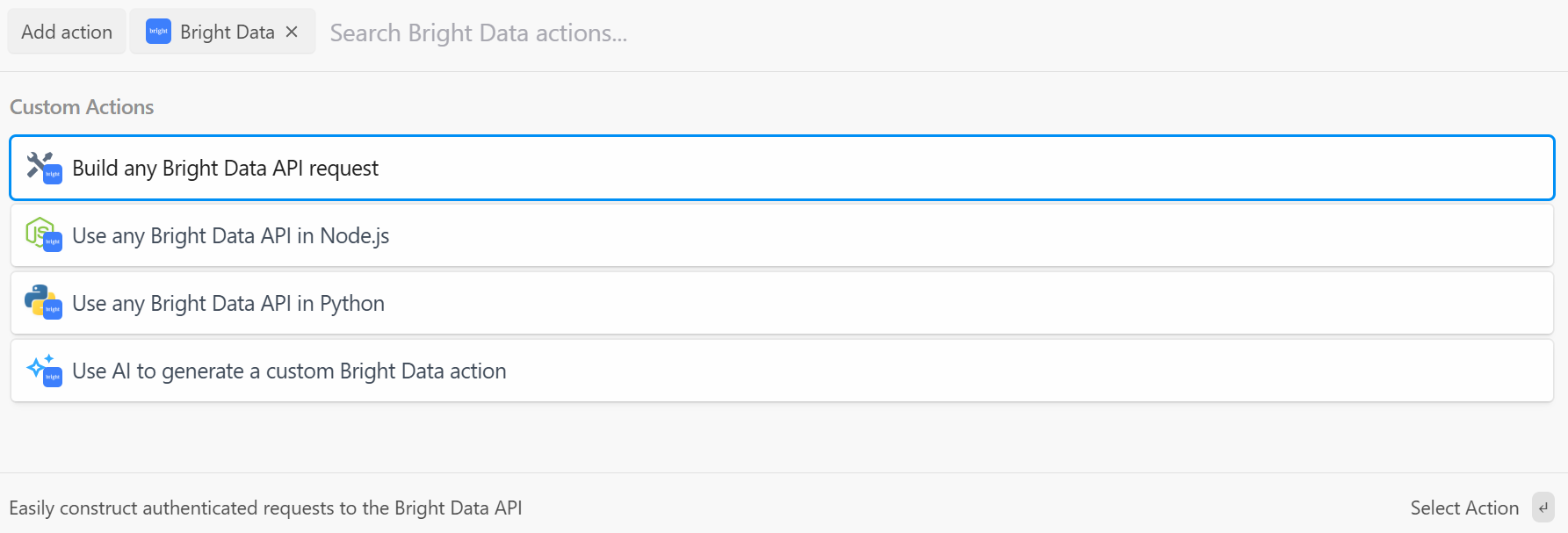 Ações da Bright Data no Pipedream