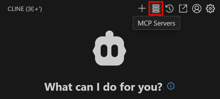 Clicar em "MCP Servers" (Servidores MCP) no menu superior direito do Cline