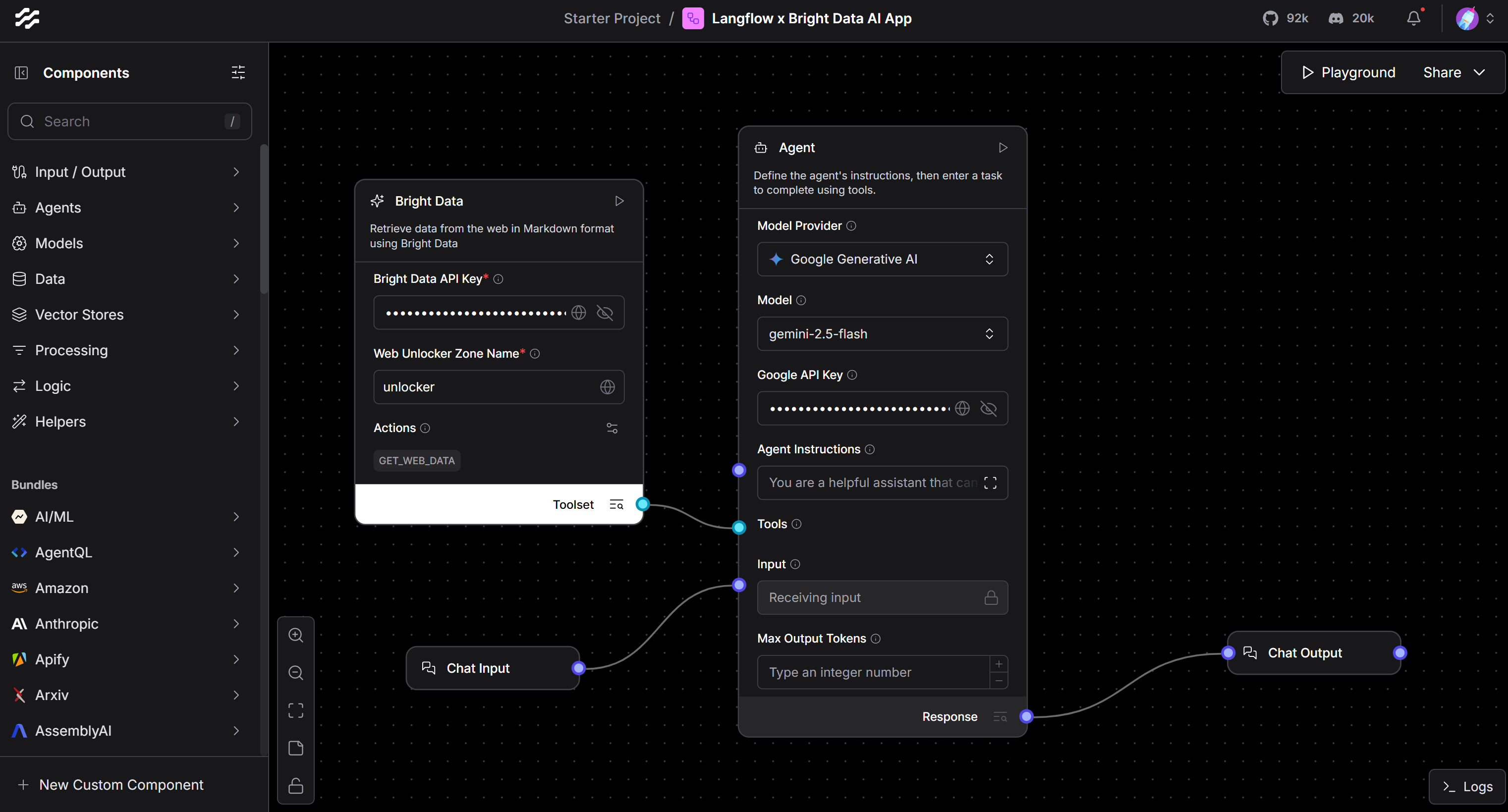 O fluxo final de dados Langflow x Bright