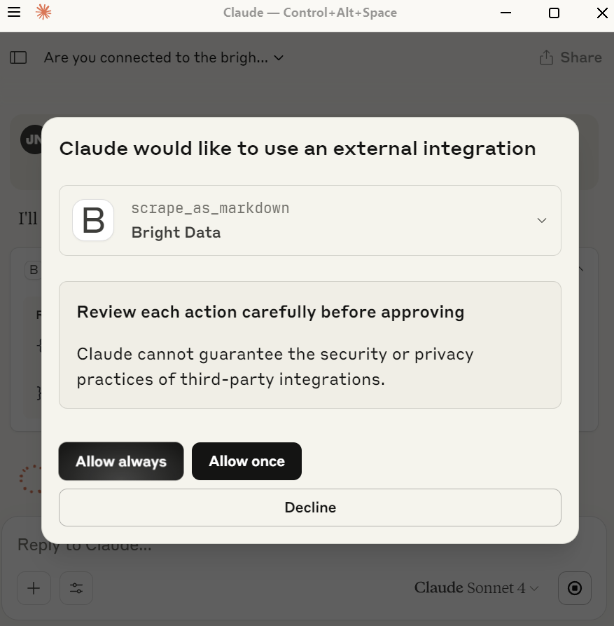 Permitir que o Claude use scrape_as_markdown