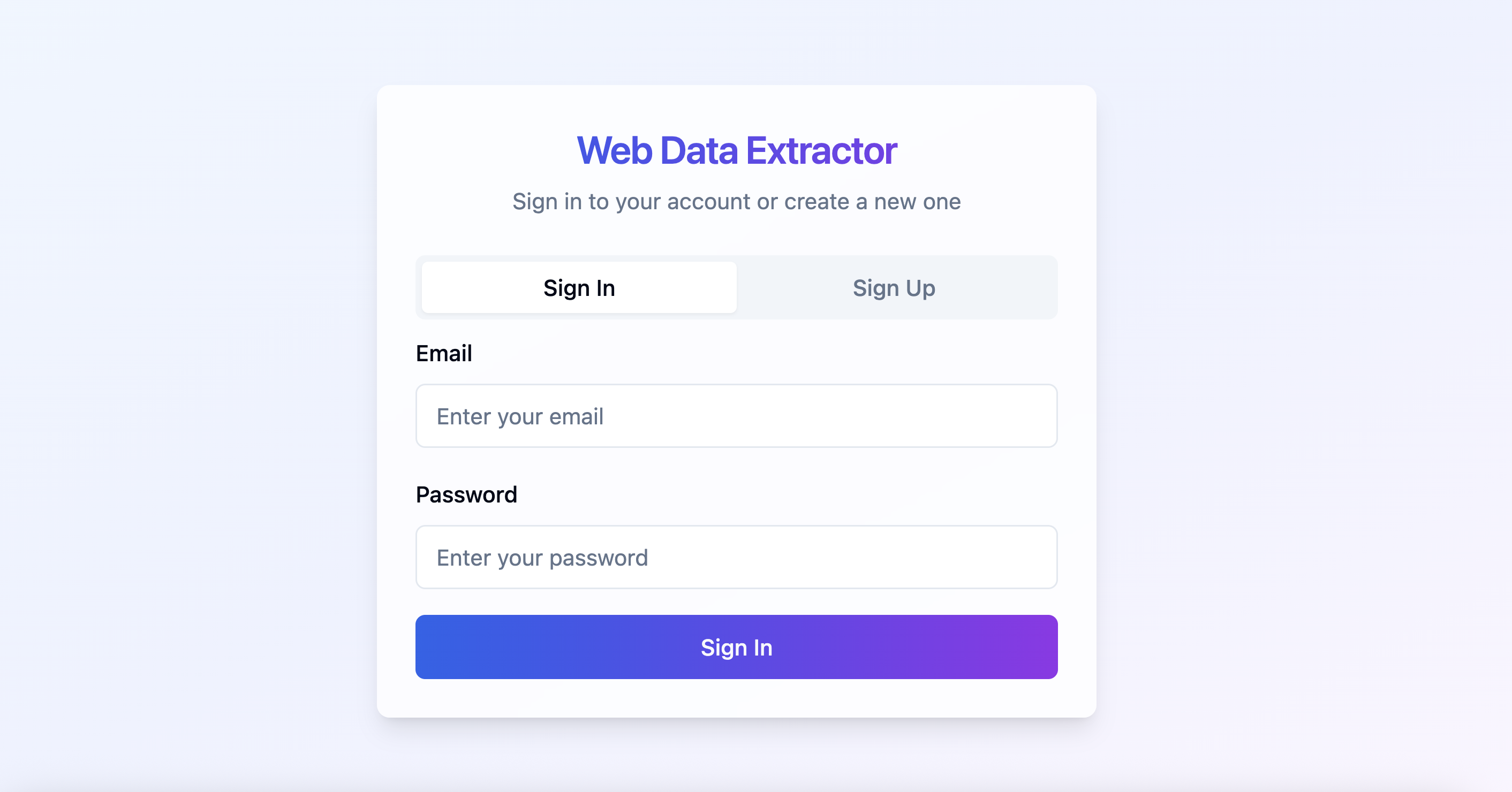 formulário de assinatura do extrator de dados da web