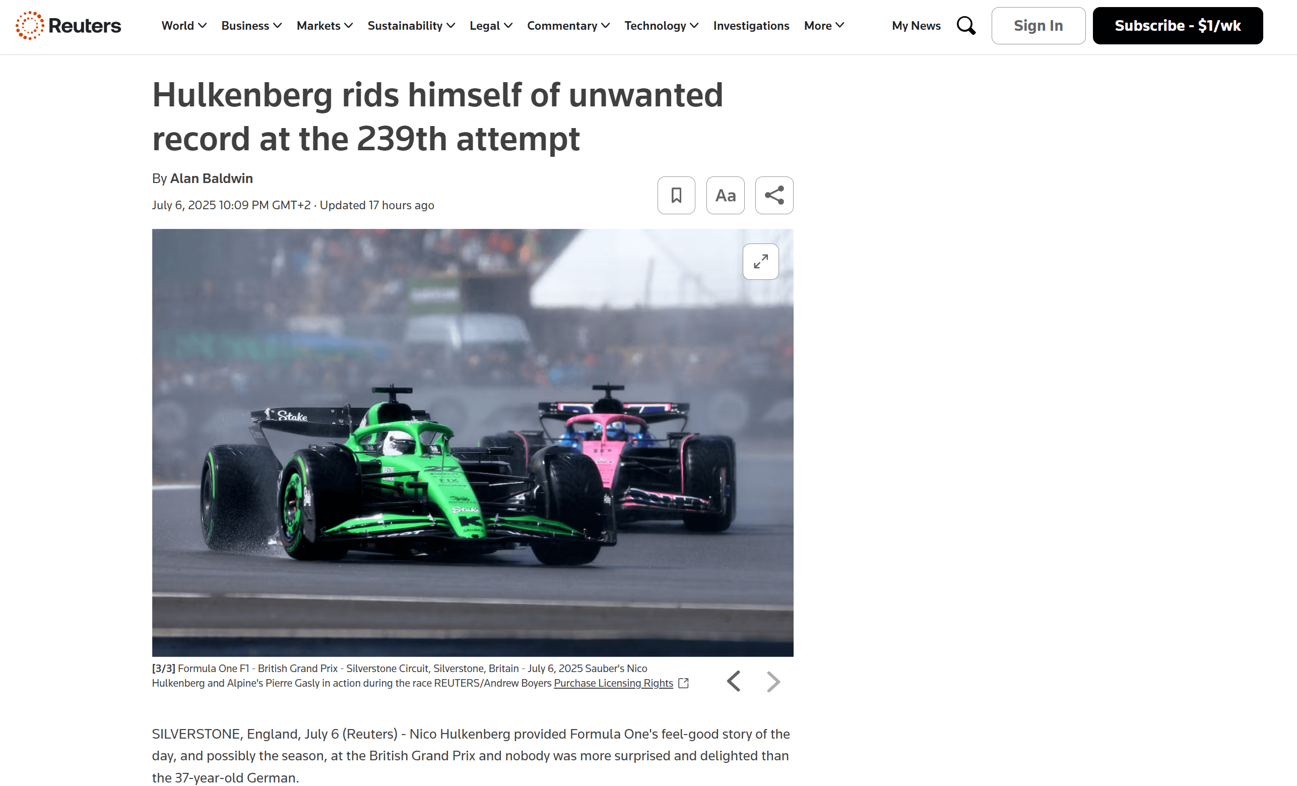 A página de destino da Reuters