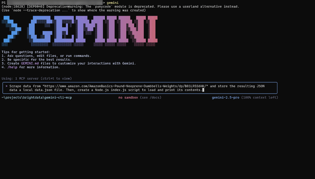 A execução do prompt na CLI do Gemini