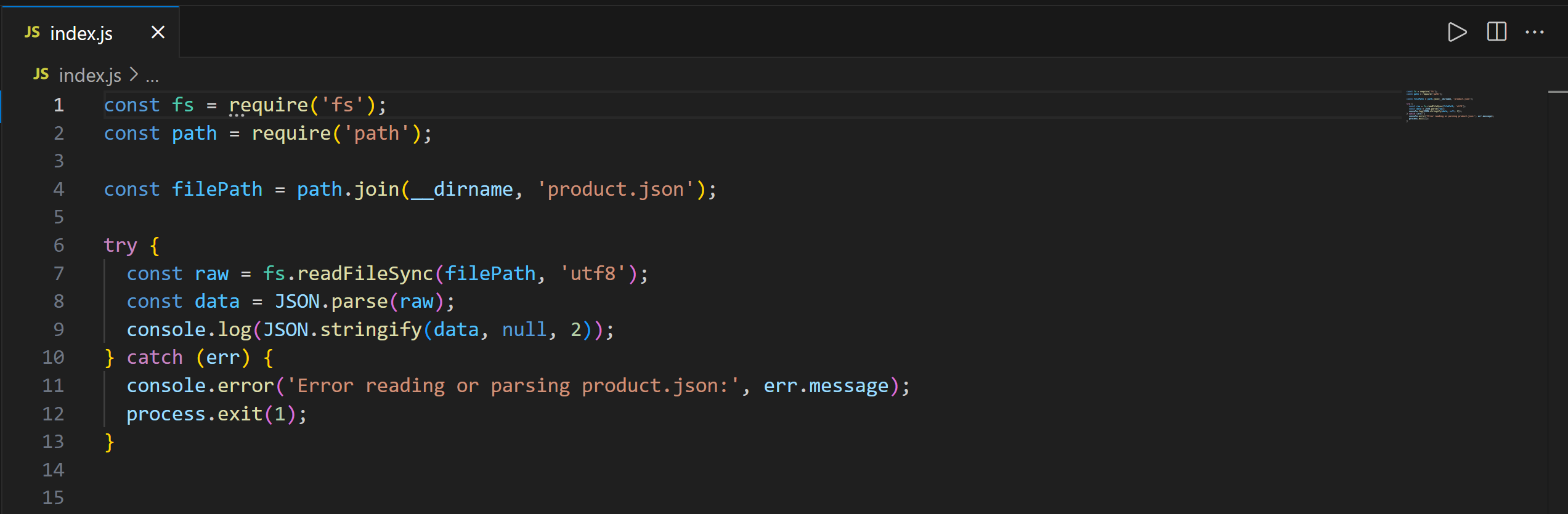 O arquivo index.js no código VS