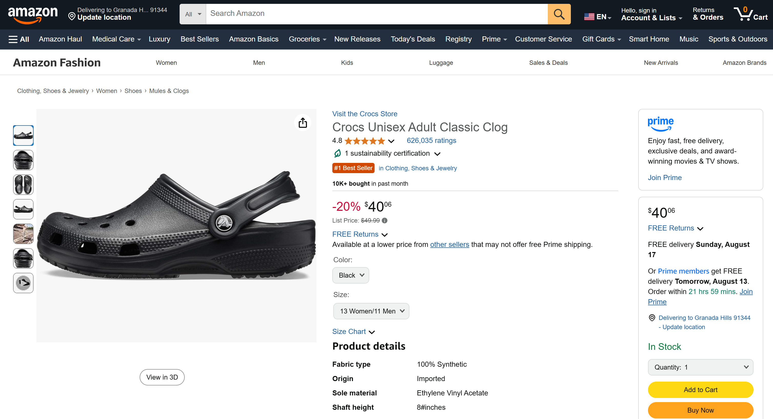 A página de produto da Amazon usada como alvo no prompt