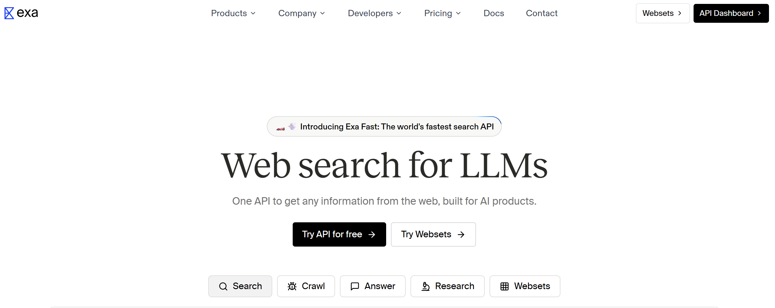 Pesquisa na web do Exa para o site de LLMs