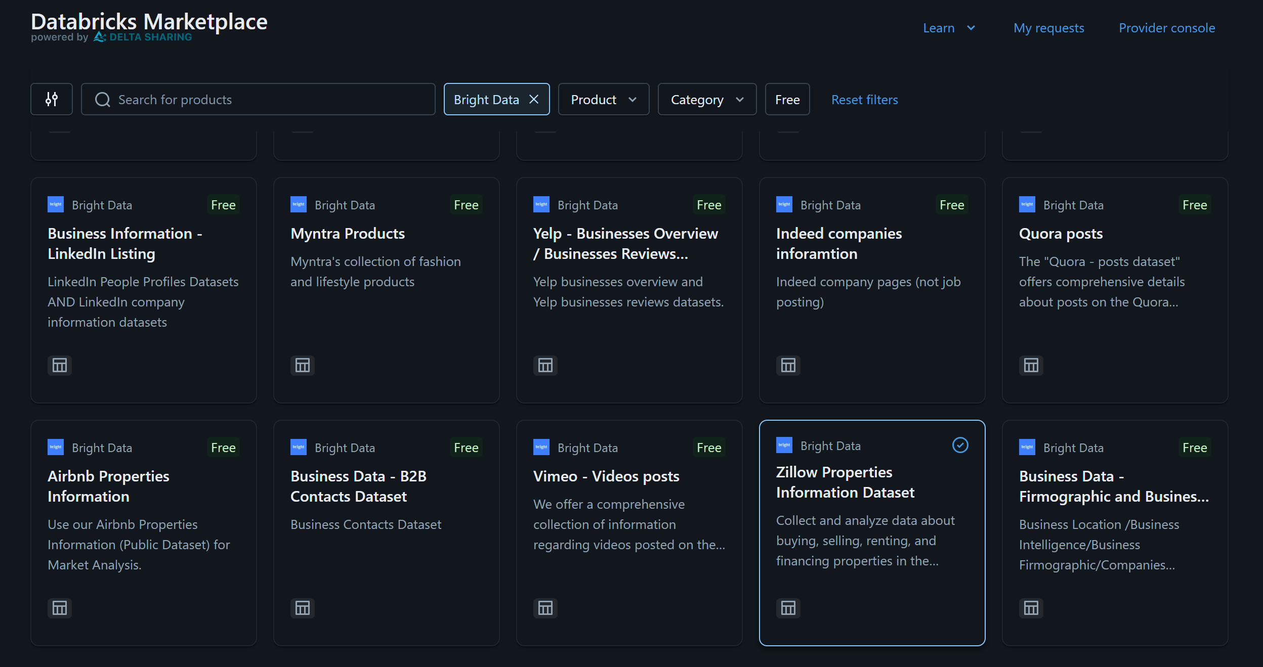 The Bright Data “Zillow Properties Information Dataset” product on Databricks