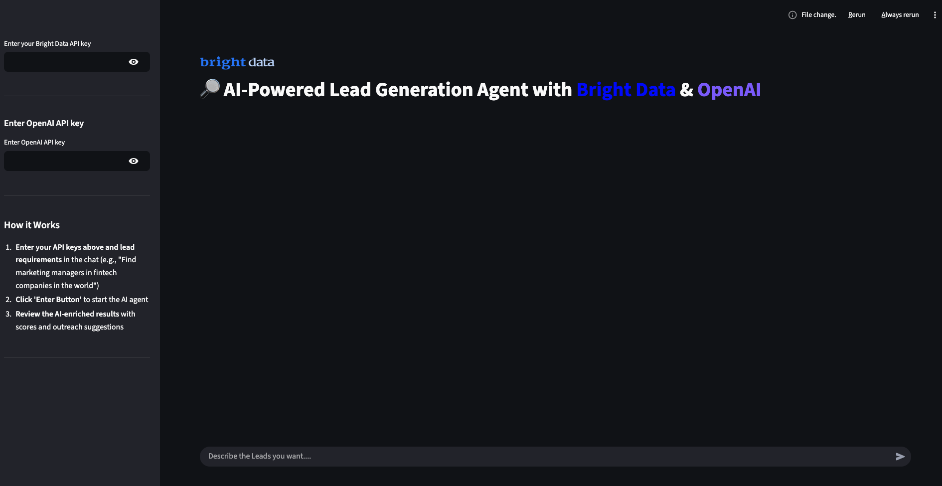 The final UI of the AI lead generation agent