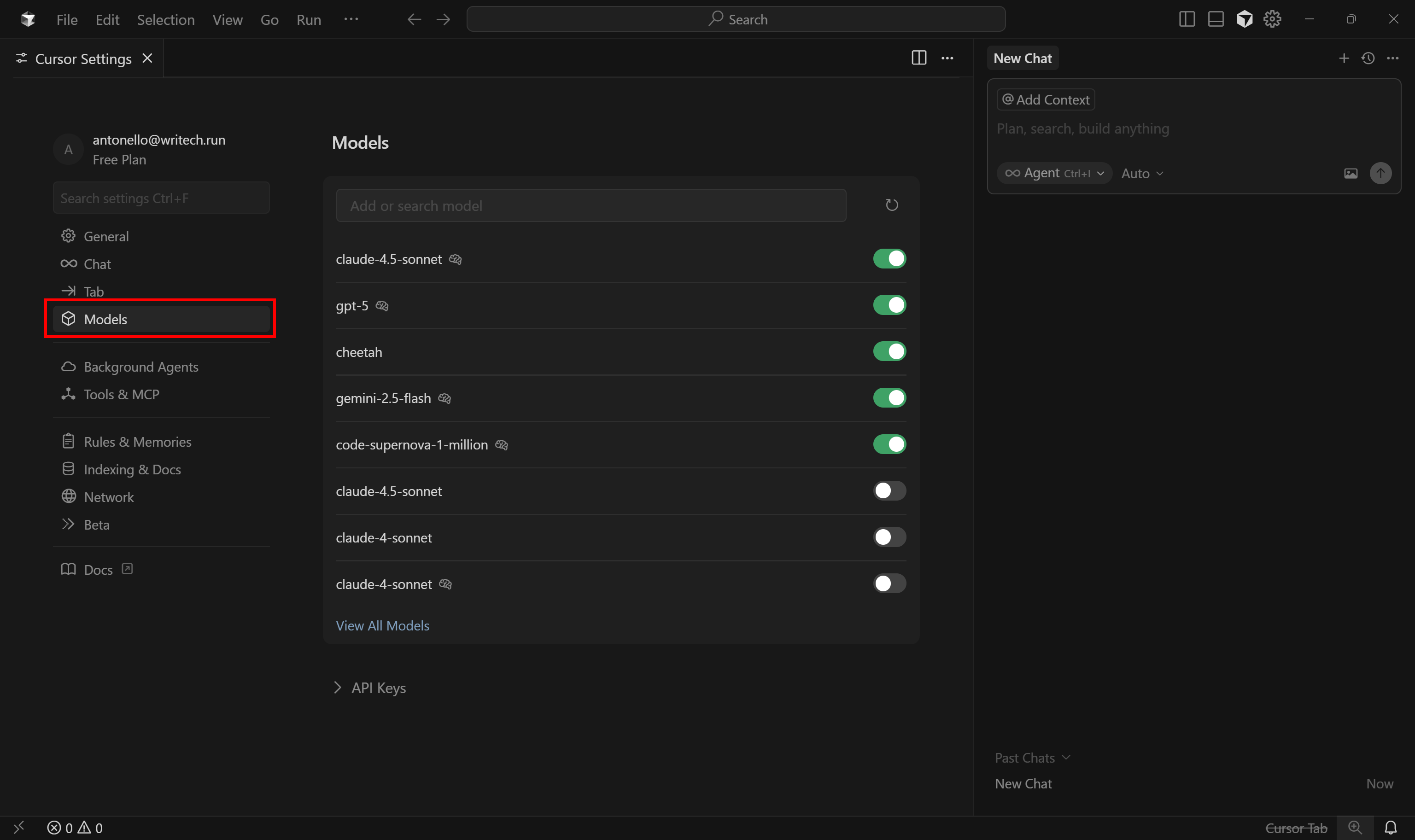 Switching to the “Models” tab