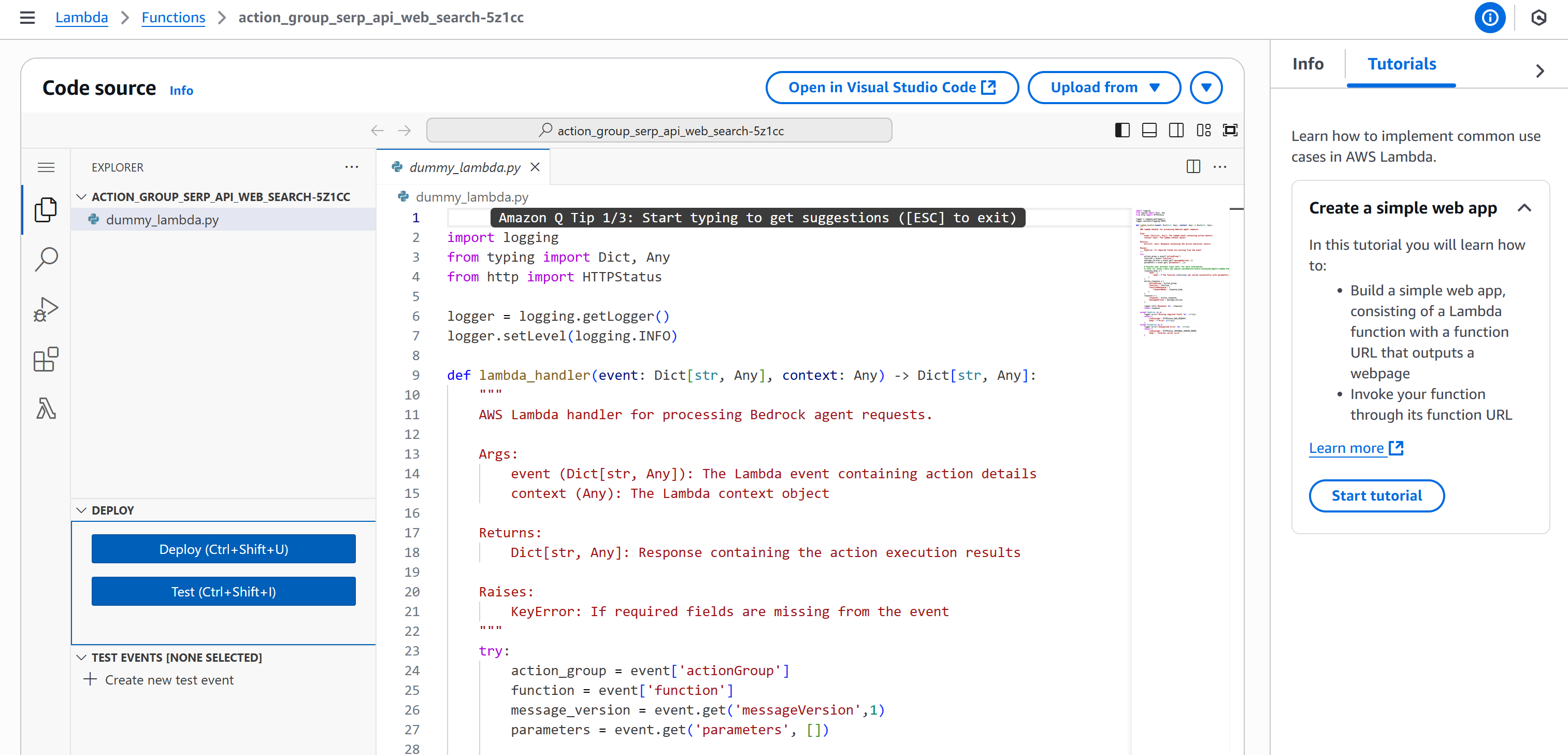The online IDE to edit the Lambda logic