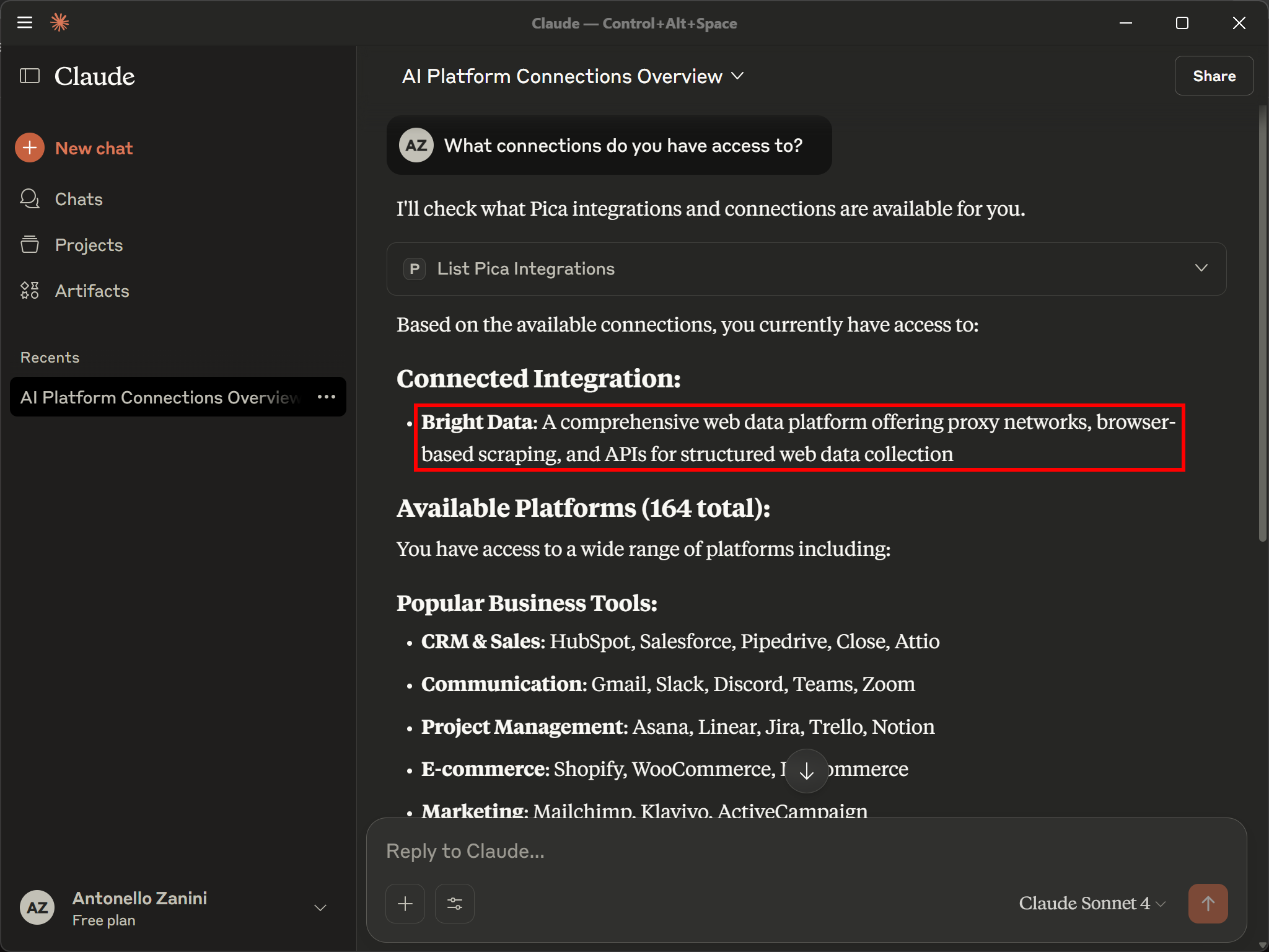 Note the Bright Data connection
