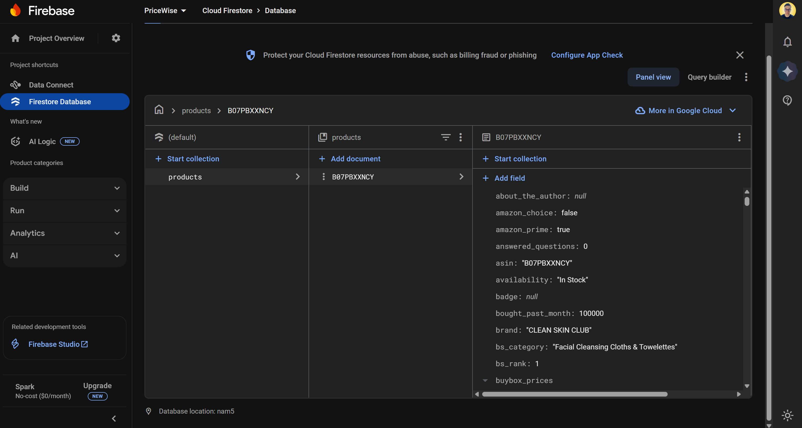 Note the new entry in your Firestore database