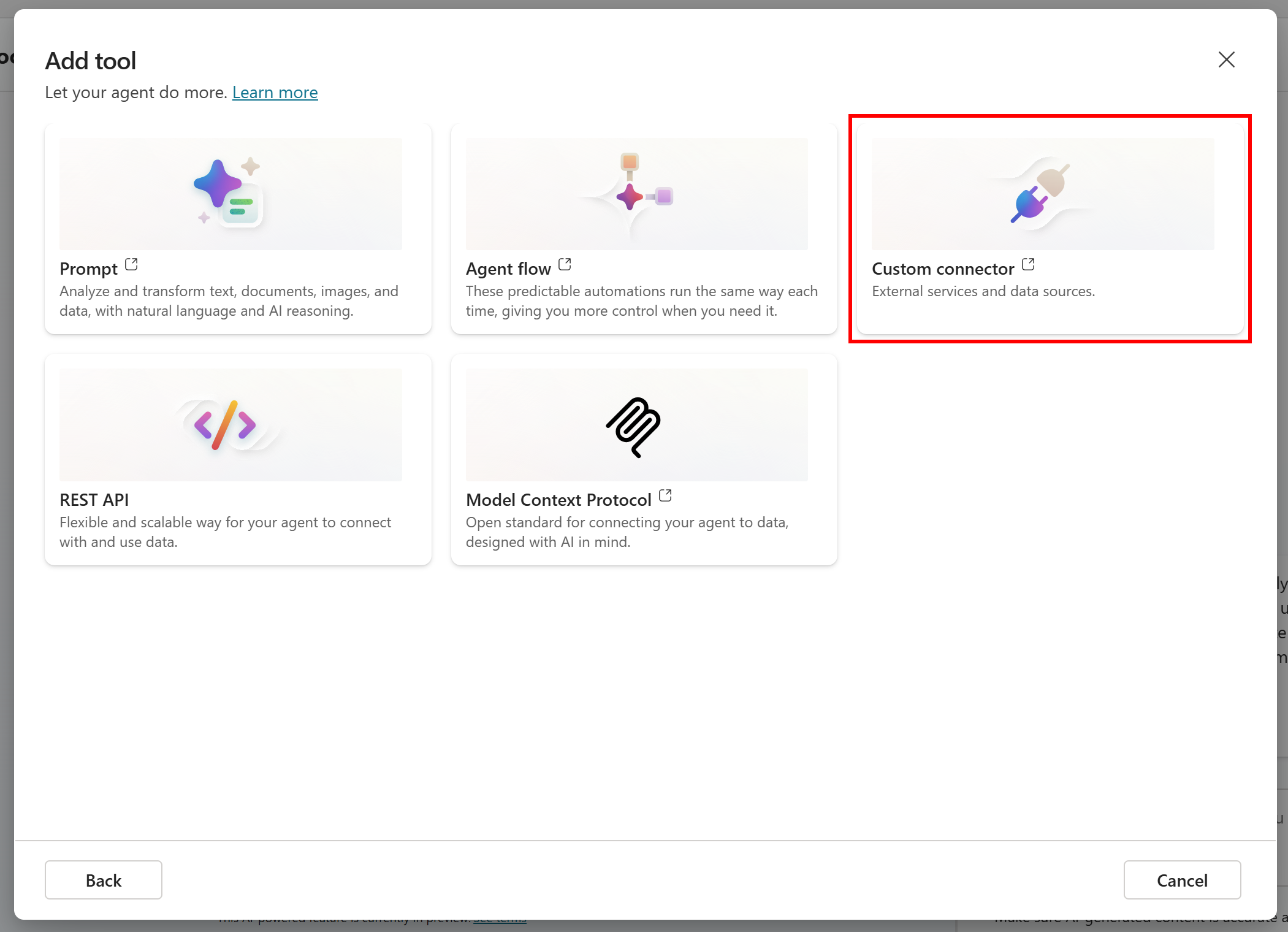 Selecting the “Custom connector” card