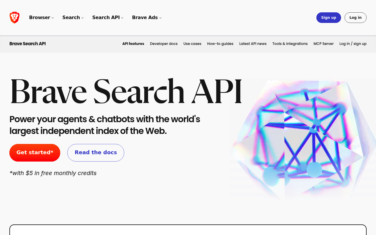 Página de plano e preços da API SERP gratuita do Brave Search API